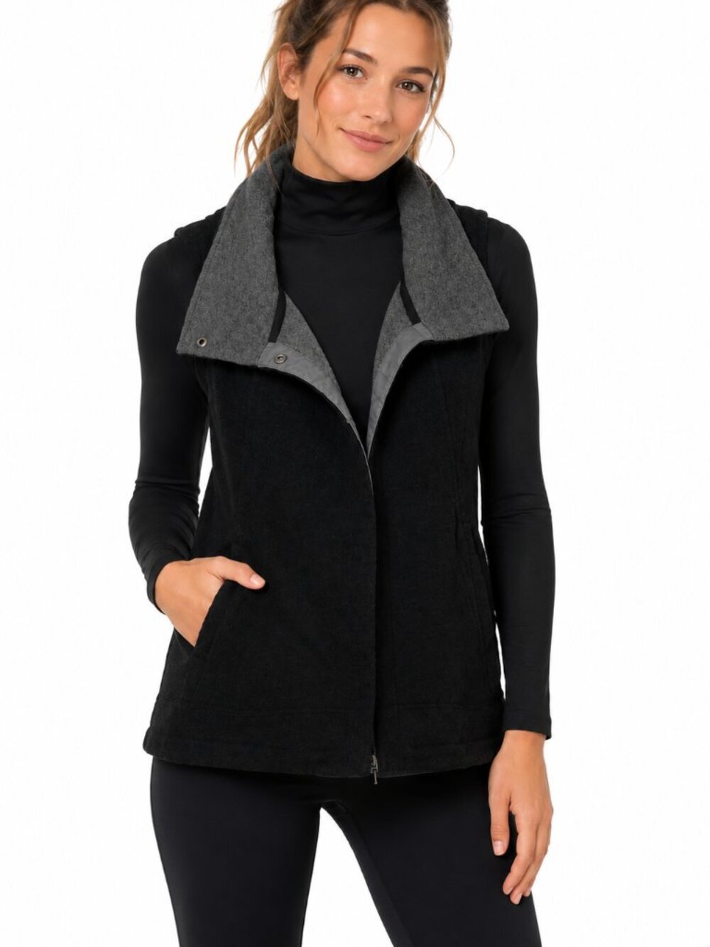 Toad & Co Sleeveless Coat Vest Size XS Black Grey Wool Blend Snap Front Pockets